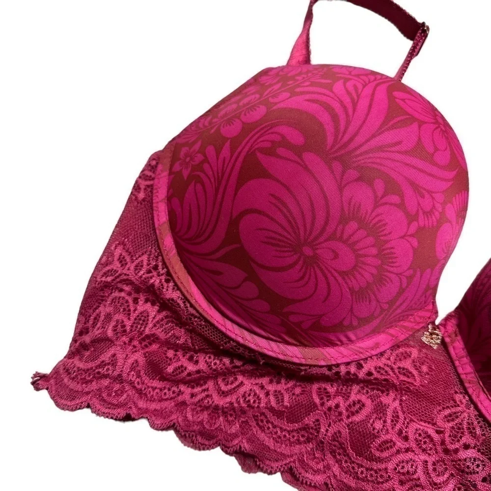 Rachel Roy Magenta Floral Print 5 Hook Push Up Bra 38D